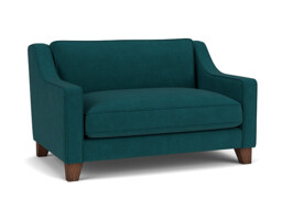 Teal Velvet Loveseat Armchair - Modern Snuggle Cuddler Custom Arm Chair In Stain Resistant Velvet - Banbury Range - thumbnail 1