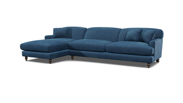 Blue Velvet 2 Seater Sofa With Chaise - Traditional Style Custom Sofa In Easy Clean Velvet - Galloway Range - image 1
