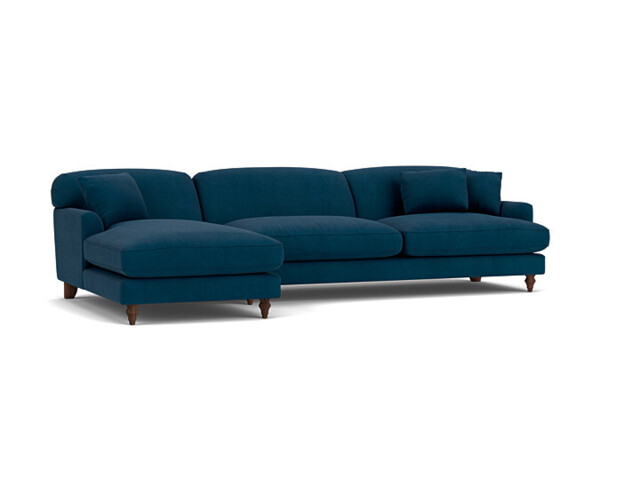 Blue Velvet 2 Seater Sofa With Chaise - Traditional Style Custom Sofa In Easy Clean Velvet - Galloway Range - image 1