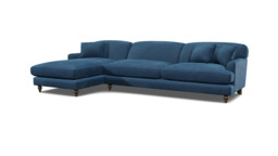 Blue Velvet 2 Seater Sofa With Chaise - Traditional Style Custom Sofa In Easy Clean Velvet - Galloway Range - thumbnail 1