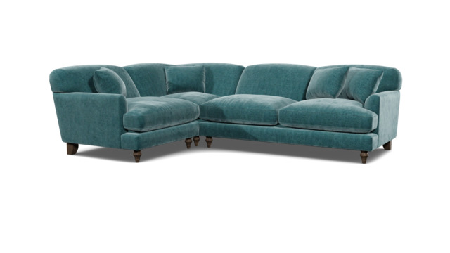 Teal Velvet 3 Seater Left Corner Sofa - Traditional Style Custom Sofa In Stain Resistant Velvet - Galloway Range - image 1
