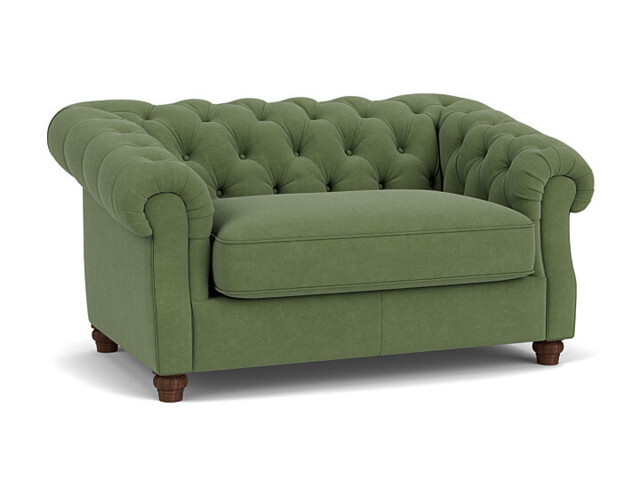 Green Linen Loveseat Armchair - Traditional Snuggler Cuddler Custom Arm Chair - Wantage Range - image 1