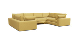 Yellow Velvet U Shaped Sofa - Modren U Shape Corner Custom Sofa In Stain Resistant Velvet - Purley Range - thumbnail 1