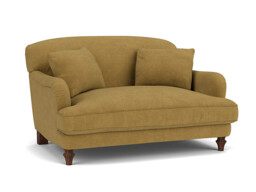 Yellow Velvet Loveseat Armchair - Traditional Snuggler Cuddler Custom Arm Chair In Stain Resistant Velvet - Evelyn Range - thumbnail 1
