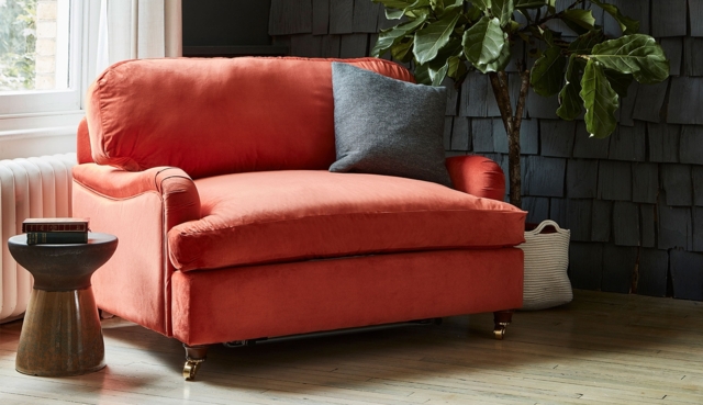 Terracotta Fabric Loveseat Armchair - Traditional Snuggler Cuddler Custom Arm Chair - Helston Range