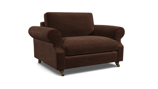 Brown Velvet Loveseat Armchair - Traditional Snuggler Cuddler Custom Arm Chair In Easy Clean Velvet - Kendal Range - image 1