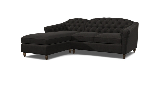 Black 2 Seater Corner Sofa - Traditional Chesterfield Style Fabric Luxury Premium Corner Sofa - Payton Range - image 1