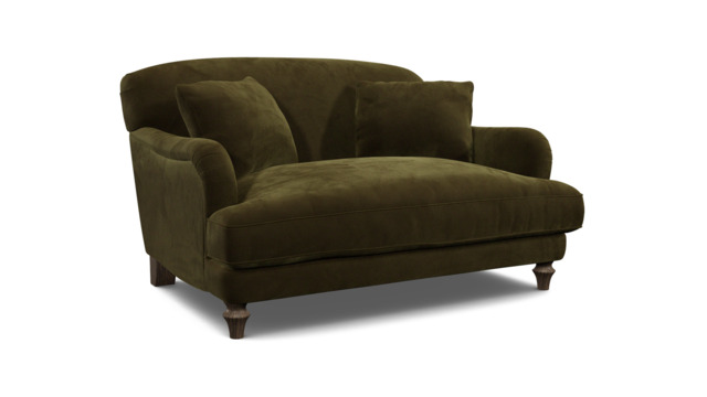 Green Linen Loveseat Armchair - Traditional Snuggler Cuddler Custom Arm Chair - Evelyn Range - image 1