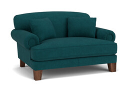 Teal Velvet Loveseat Armchair - Traditional Snuggler Cuddler Custom Arm Chair In Stain Resistant Velvet - Thatcham Range