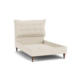 White Chenille Double Bed Frame - Traditional Low End With Large Headboard In Stain Resistant Chenille - Lyndhurst Range