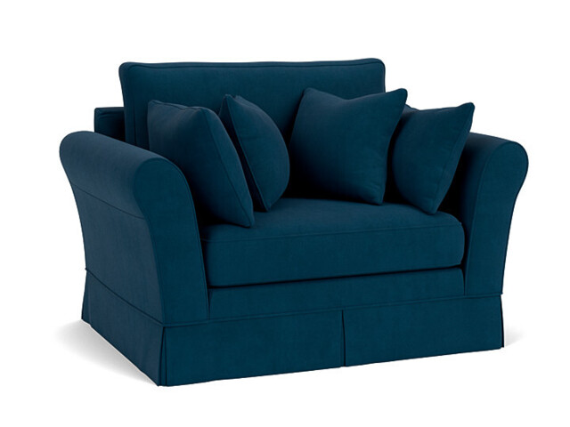 Blue Velvet Loveseat Armchair - Traditional Snuggler Cuddler Custom Arm Chair In Easy Clean Velvet - Jude Range - image 1