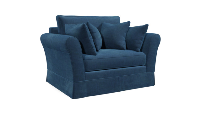 Blue Velvet Loveseat Armchair - Traditional Snuggler Cuddler Custom Arm Chair In Easy Clean Velvet - Jude Range - image 1