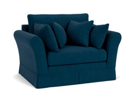 Blue Velvet Loveseat Armchair - Traditional Snuggler Cuddler Custom Arm Chair In Easy Clean Velvet - Jude Range - thumbnail 1