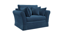 Blue Velvet Loveseat Armchair - Traditional Snuggler Cuddler Custom Arm Chair In Easy Clean Velvet - Jude Range - thumbnail 1