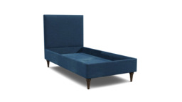 Blue Velvet Single Bed Frame - Traditional Low End With Large Headboard In Easy Clean Velvet - Yarnmouth Range - thumbnail 1