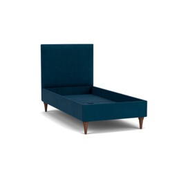 Blue Velvet Single Bed Frame - Traditional Low End With Large Headboard In Easy Clean Velvet - Yarnmouth Range - thumbnail 1