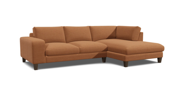 Orange Velvet 2.5 Seater Sofa With Chaise - Modern Style Custom Sofa In Stain Resistant Velvet - Kingly Range - image 1