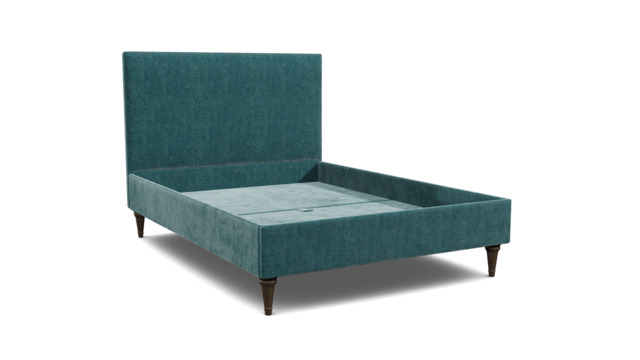 Teal Velvet Double Bed Frame - Traditional Low End With Large Headboard In Stain Resistant Velvet - Yarnmouth Range - image 1