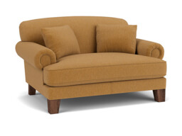 Orange Velvet Loveseat Armchair - Traditional Snuggler Cuddler Custom Arm Chair In Stain Resistant Velvet - Thatcham Range - thumbnail 1
