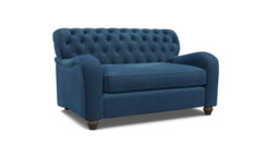 Blue Velvet Loveseat Armchair Sofabed - Traditional Chesterfield Style Single Chair Bed In Easy Clean Velvet - Bakewell Range - thumbnail 1