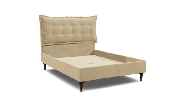 Cream Fabric King Size Bed Frame - Traditional Low End With Large Headboard - Lyndhurst Range - image 1