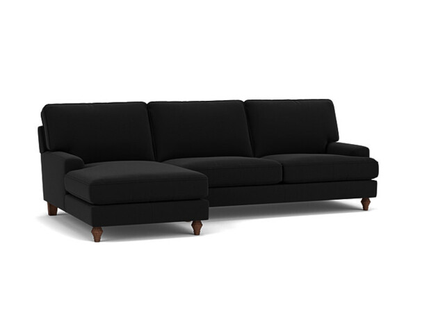 Black Velvet 2 Seater Sofa With Chaise - Modern Style Custom Sofa In Easy Clean Velvet - Whinfell Range - image 1