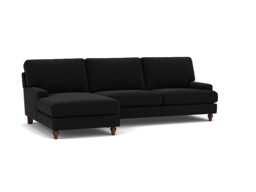 Black Velvet 2 Seater Sofa With Chaise - Modern Style Custom Sofa In Easy Clean Velvet - Whinfell Range - thumbnail 1