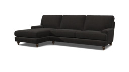 Black Velvet 2 Seater Sofa With Chaise - Modern Style Custom Sofa In Easy Clean Velvet - Whinfell Range - thumbnail 1