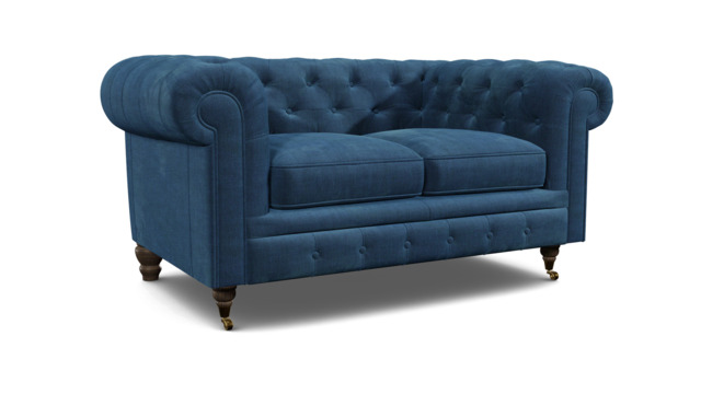 Blue Velvet 2 Seater Sofa - Traditional Chesterfield Style Custom Sofa In Easy Clean Velvet - Harrington Range - image 1