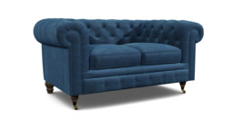 Blue Velvet 2 Seater Sofa - Traditional Chesterfield Style Custom Sofa In Easy Clean Velvet - Harrington Range - thumbnail 1