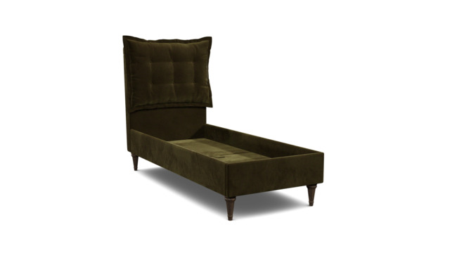 Green Linen Single Bed Frame - Traditional Low End With Large Headboard - Lyndhurst Range - image 1