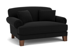 Black Velvet Loveseat Armchair - Traditional Snuggler Cuddler Custom Arm Chair In Easy Clean Velvet - Thatcham Range