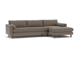 Brown Velvet 3 Seater Sofa With Chaise - Modern Style Custom Sofa In Easy Clean Velvet - Shoreditch Range - thumbnail 1