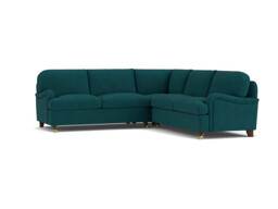 Teal Velvet 3X3 Seater Corner Sofa - Traditional Style Custom Sofa In Stain Resistant Velvet - Helston Range - thumbnail 1