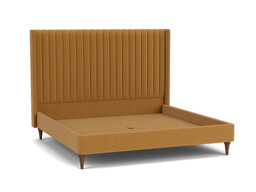 Orange Velvet Emperor Size Bed Frame - Modern Style Bed With Headboard In Stain Resistant Velvet - Wokingham Range