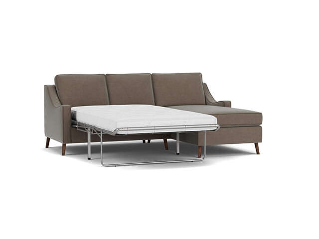 Mid-Century Weymouth 2 Seater Brown Chaise Sofa Bed, 170+ Customisation Options, UK Crafted - Darlings of Chelsea - image 1