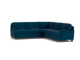 Blue Velvet 3.5 Seater Corner Sofa - Traditional Style Custom Sofa In Easy Clean Velvet - Helston Range