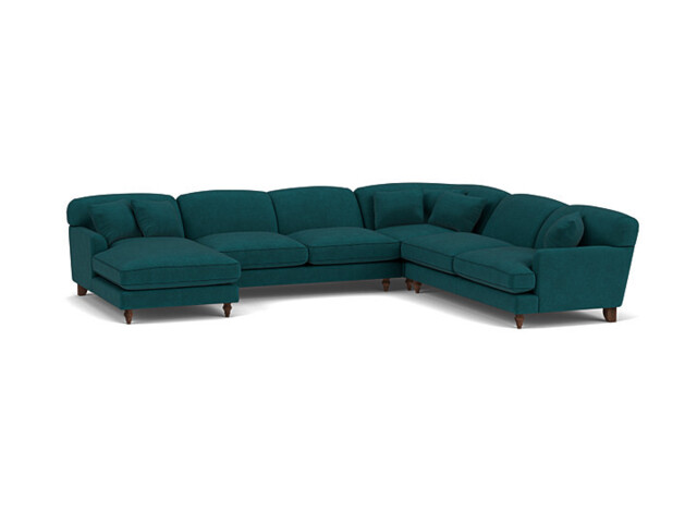 Teal Velvet U Shaped Sofa - Traditional U Shape Corner Custom Sofa In Stain Resistant Velvet - Galloway Range - image 1