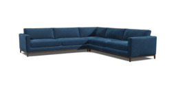 Blue Velvet Large Corner Sofa - Modern Style Corner Custom Sofa In Easy Clean Velvet - Darwin Range - thumbnail 1