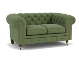 Green Linen 2 Seater Sofa - Traditional Chesterfield Style Custom Sofa - Harrington Range - thumbnail 1