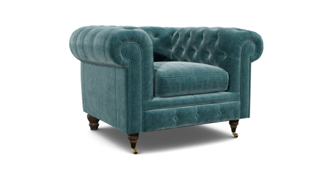 Teal Velvet Armchair - Traditional Chesterfield Style Custom Arm Chair In Stain Resistant Velvet - Harrington Range - image 1