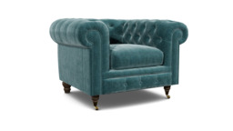 Teal Velvet Armchair - Traditional Chesterfield Style Custom Arm Chair In Stain Resistant Velvet - Harrington Range - thumbnail 1