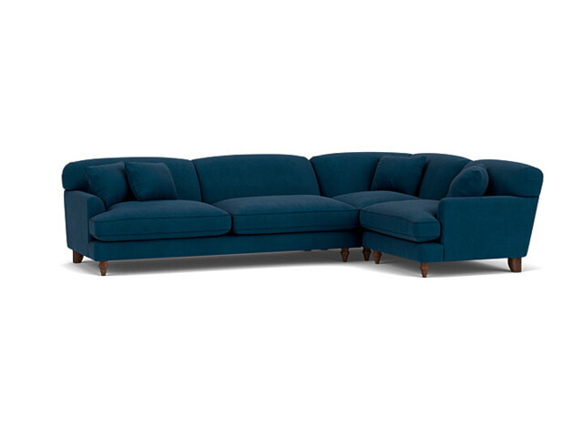 Blue Velvet 4 Seater Right Corner Sofa - Traditional Style Custom Sofa In Easy Clean Velvet - Galloway Range - image 1