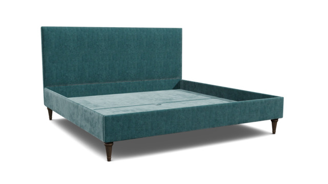 Teal Velvet Emperor Size Bed Frame - Traditional Low End With Large Headboard In Stain Resistant Velvet - Yarnmouth Range - image 1