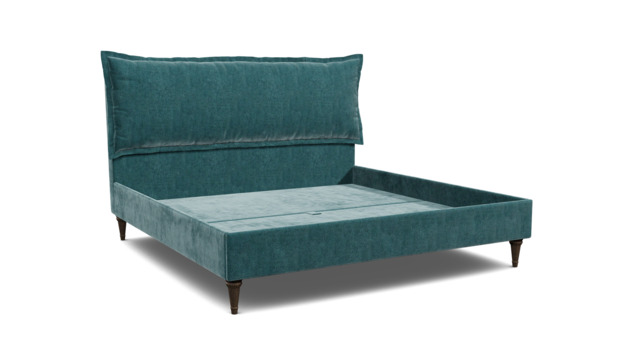 Teal Velvet Emperor Size Bed Frame - Traditional Low End With Large Headboard In Stain Resistant Velvet - Lyndhurst Range - image 1