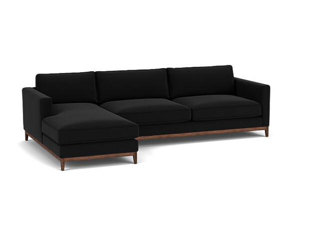 Black Velvet 2 Seater Sofa With Left Chaise - Modern Style Custom Sofa In Easy Clean Velvet - Darwin Range - image 1
