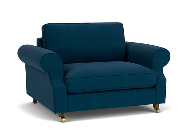 Blue Velvet Loveseat Armchair - Traditional Snuggler Cuddler Custom Arm Chair In Easy Clean Velvet - Kendal Range - image 1