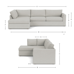 Grey Fabric 6 Seater Sofa With Chaise - Modern Style Custom Sofa In Easy Clean Fabric - Portland Range - thumbnail 2