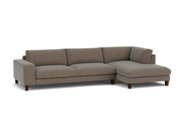 Brown Velvet 3.5 Seater Sofa With Chaise - Modern Style Custom Sofa In Easy Clean Velvet - Kingly Range - thumbnail 1