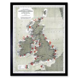 "Artery8 Map Antique 1884 Price Lighthouses Lightships British Isles Framed Art in Grey - Size: W12"" x H16""" - thumbnail 1